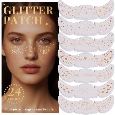 24pcs Glitter Freckles Makeup Patches-Gold-Face Speckle, Sparkle Speckles Patches for Women, Cute Golden Fake Freckles, Glitter Freckle Face Tattoo, Accessories for Musical Festival