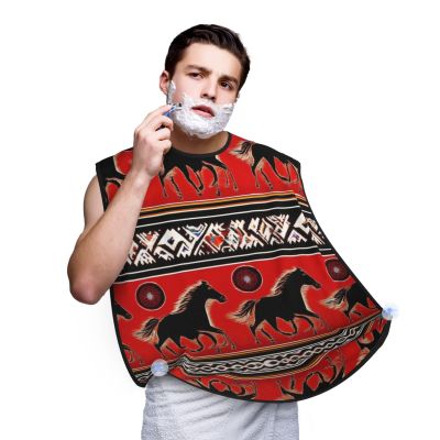 UTRSIFB Waterproof Beard Bib, Non-Stick Hair Catcher for Men's Grooming & Trimming, Southwest Native American Ethnic Horse Dreamcatcher Art Red