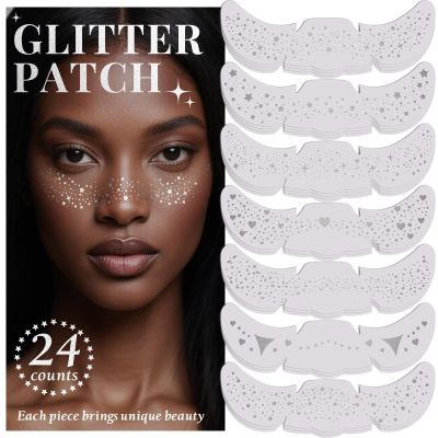 24pcs Glitter Freckles Makeup Patches-Silvery-Face Glitter Speckle, Sparkle Speckles Patches for Women, Cute Fake Freckles, Glitter Freckle Face Tattoo, Accessories for Musical Festival