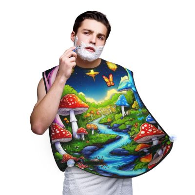 UTRSIFB Waterproof Beard Trimming Bib Mushroom Trippy Magic Butterfly Art, Non-Stick Hair Catcher, Ideal for Men's Shaving & Grooming Sets