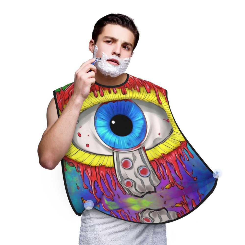 UTRSIFB Beard Hair Catcher Cape, Non-Stick Bib for Men's Shaving, Waterproof, Trippy Eye Magic Mushrooms