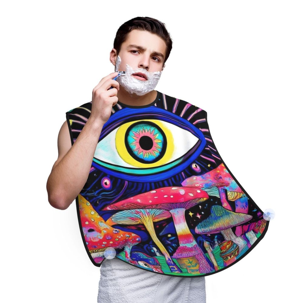 UTRSIFB Non-Stick Beard Trimming Bib Trippy Mushroom Magic Eye Art, Hair Catcher for Shaving, Waterproof, Great for Men's Grooming Sets