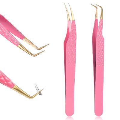2pcs Lash Cluster Tweezers for Eyelash Extensions Straight and Curved Volume Lash Tweezers Set Lashes Cluster Tweezer for Volume Lashes Extensions, Crafting, Girls Women Beginners