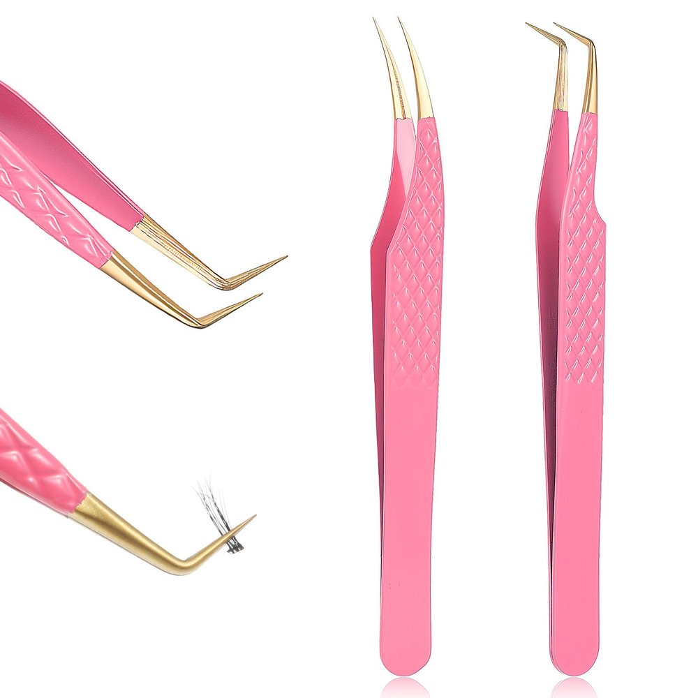 2pcs Lash Cluster Tweezers for Eyelash Extensions Straight and Curved Volume Lash Tweezers Set Lashes Cluster Tweezer for Volume Lashes Extensions, Crafting, Girls Women Beginners
