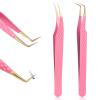 2pcs Lash Cluster Tweezers for Eyelash Extensions Straight and Curved Volume Lash Tweezers Set Lashes Cluster Tweezer for Volume Lashes Extensions, Crafting, Girls Women Beginners view 1