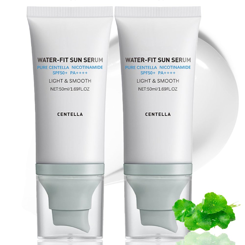 2 Pcs  Sunscreen SPF50 PA++++, 50ML Cen-tella Madagascar Face Sun Screen Long-Lasting Protection, Hyalu Cica Water-Fit Sun Serum Matte No White Cast for All Skin Type and UV Defense