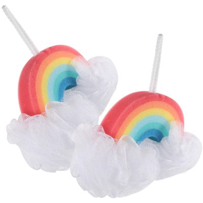 Baluue 2pcs Kids Bath Sponges, Rainbow Design Shower Scrubbers, Exfoliating Sponge for Children, Kids Body Scrubber Multi-Color