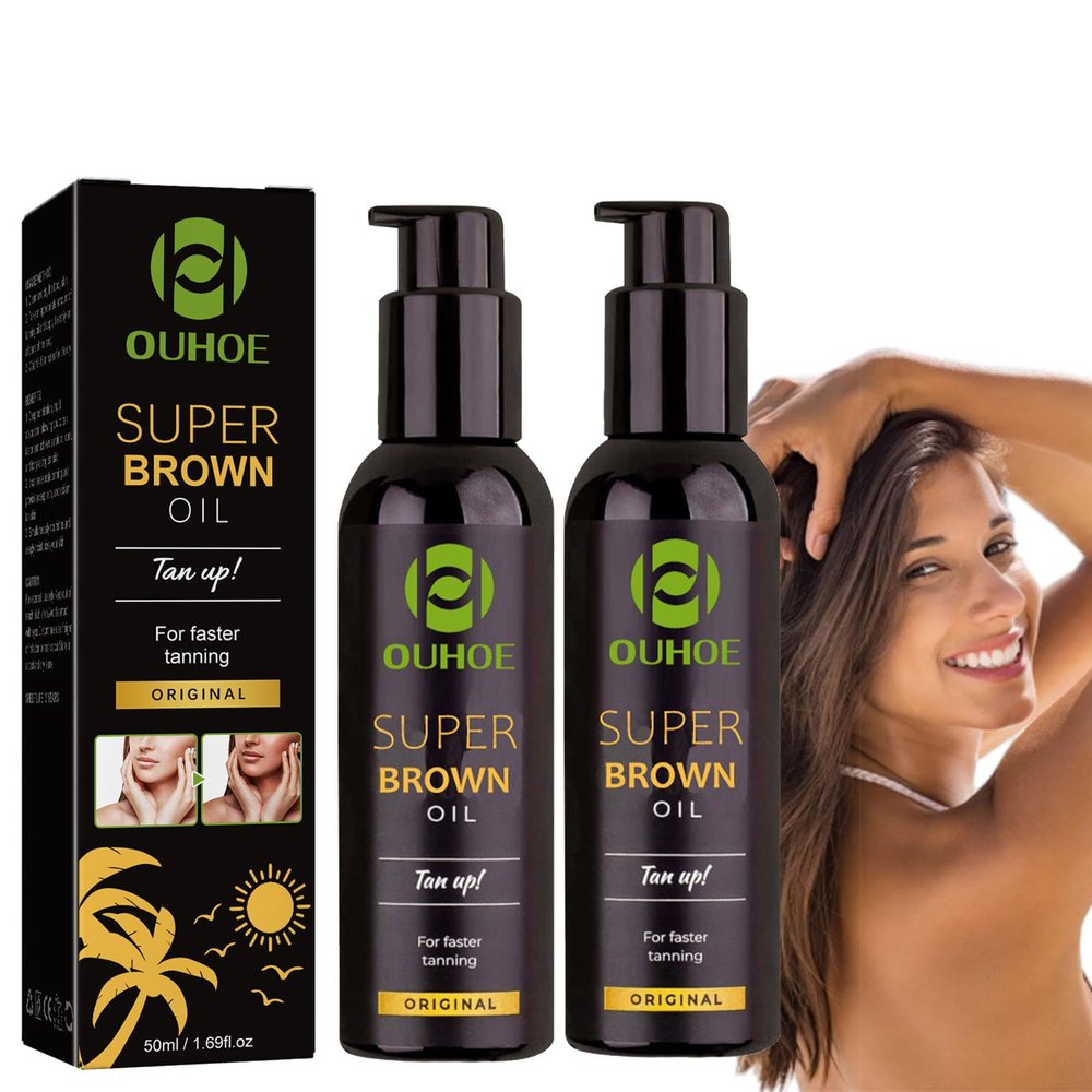 Ouhoe Super Brown Oil Tan Up, Ouhoe Super Brown Oil Spray, Deep Tanning Cream for Rapid Natural Bronze Glow, Hydrating & Fast Absorbing Formula for Long-Lasting Tan, Gentle Skin-Friendly (2pc)