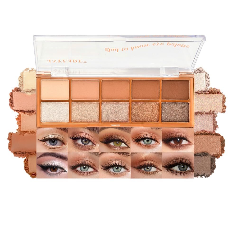 Hxssll Neutral Nude Brown Eyeshadow Palette  10 Matte & Shimmer Eye Shadows, High Pigment, Waterproof & Blendable. Long-Lasting Neutral Eye Makeup for Daily Natural Looks, Beginners & Mature Women.