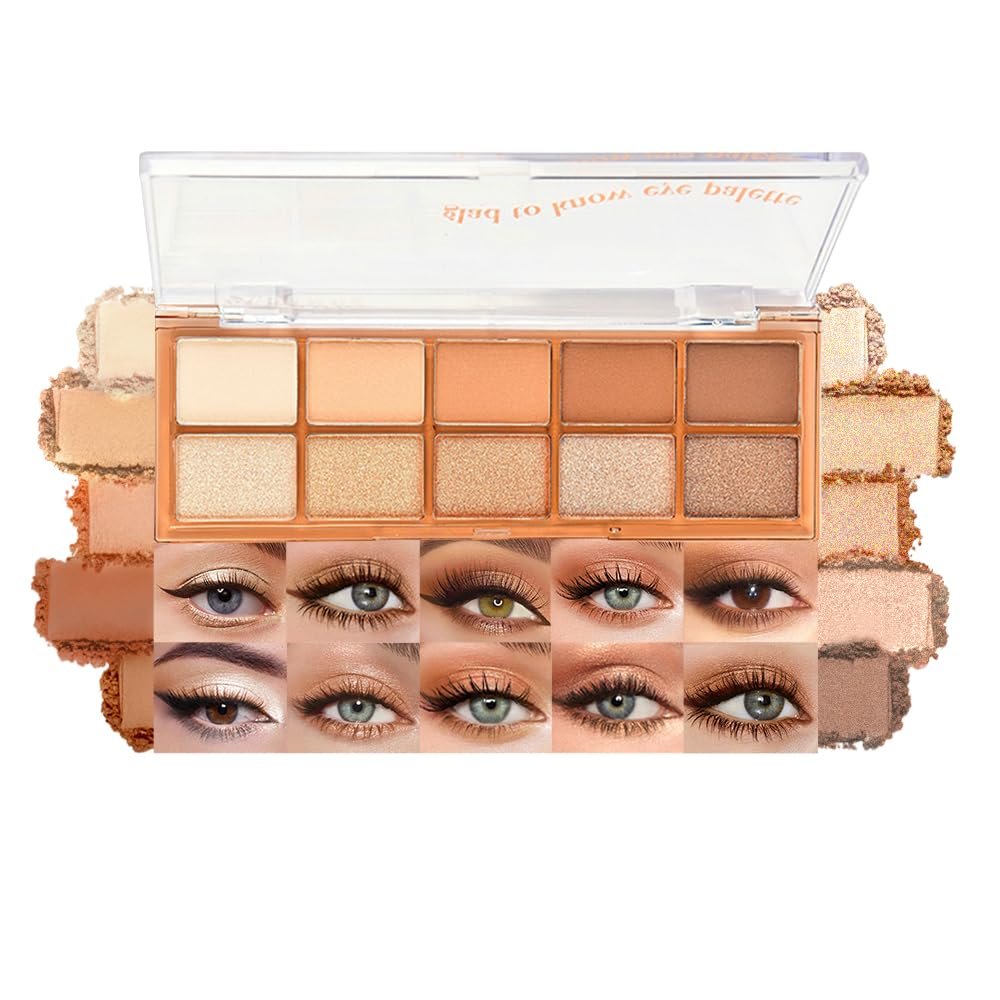 Neutral Nude Brown Eyeshadow Palette  10 Matte & Shimmer Shades in Ivory Cream, Camel, Toffee & Champagne  High Pigment, Blendable, Long-Lasting Eye Shadow for Natural Daily Looks & Mature Eyes