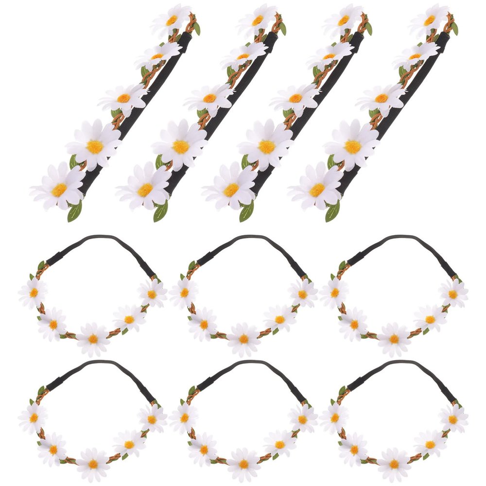 DECORNIJIA 10pcs Daisy Headband Flower Hair Wreath for Women Bridal Hair Party Decorations Headbands for Girls