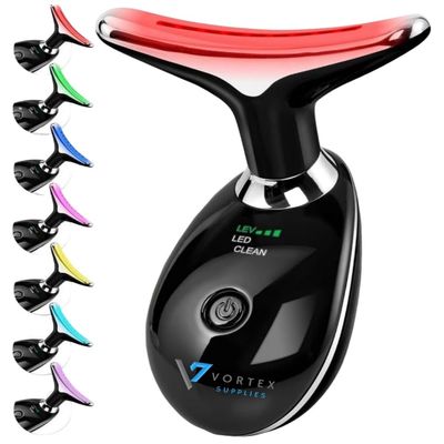 7-in-1 LED Face & Neck Massager  Skin Firming, Anti-Aging, Vibration & Heat Facial Tool for Home Use  Red & Blue Light Therapy  Model ES-1081