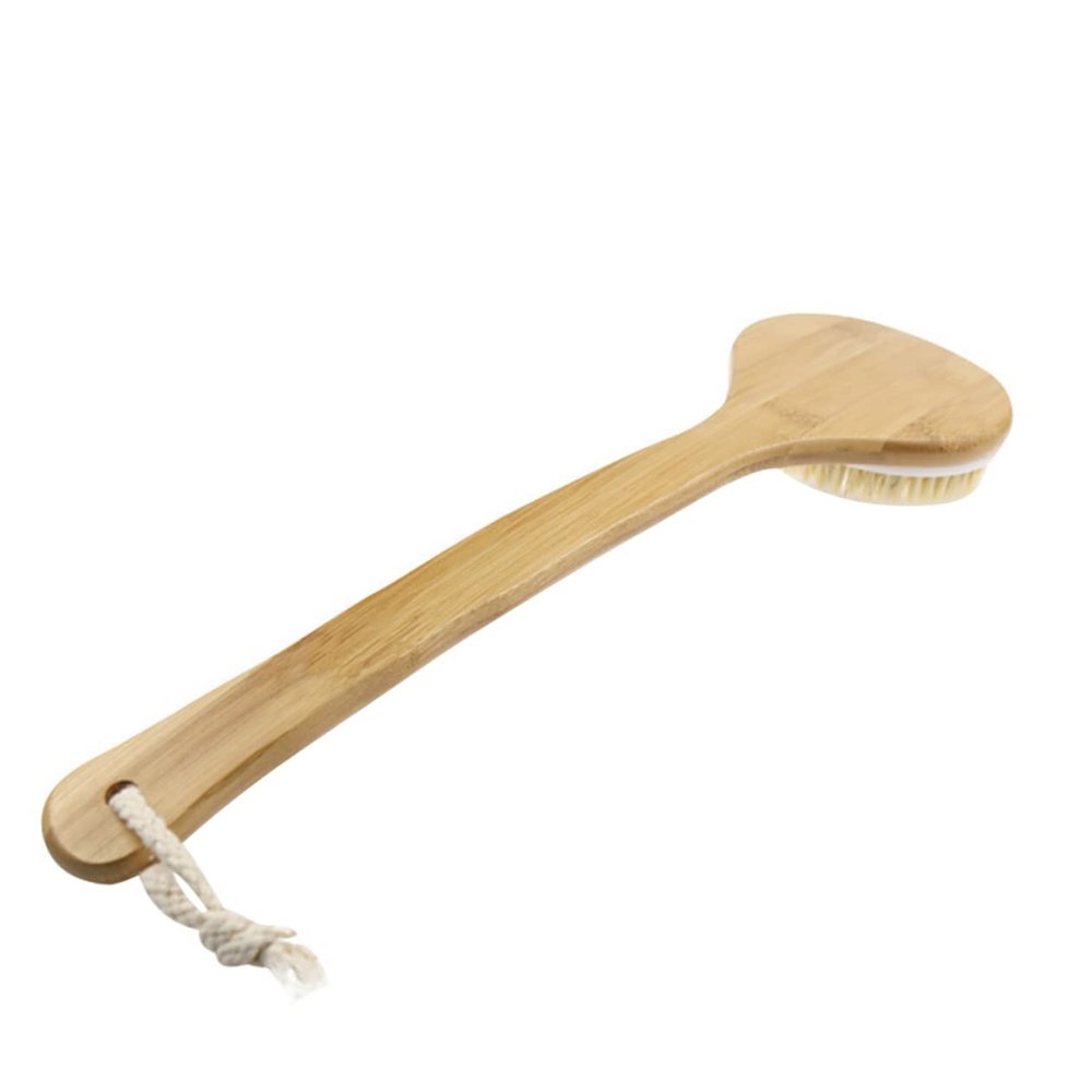 IWOWHERO Bamboo Long Handle Bath Brush Soft Bristle Back Scrubber for Men and Women Exfoliating Shower Brush for Deep Cleansing L Size for Bathing and Massage