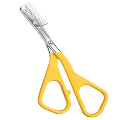 Eyebrow Scissors for Women, Stainless Steel Beauty Scissors with Comb, Precision Trimming Tool for Brows & Facial Hair, Sharp Blades with Safety Guard, Compact & Travel-Friendly (Yellow)