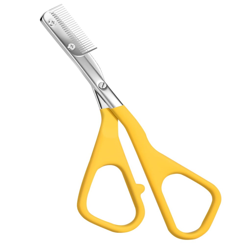 Eyebrow Scissors for Women, Stainless Steel Beauty Scissors with Comb, Precision Trimming Tool for Brows & Facial Hair, Sharp Blades with Safety Guard, Compact & Travel-Friendly (Yellow)