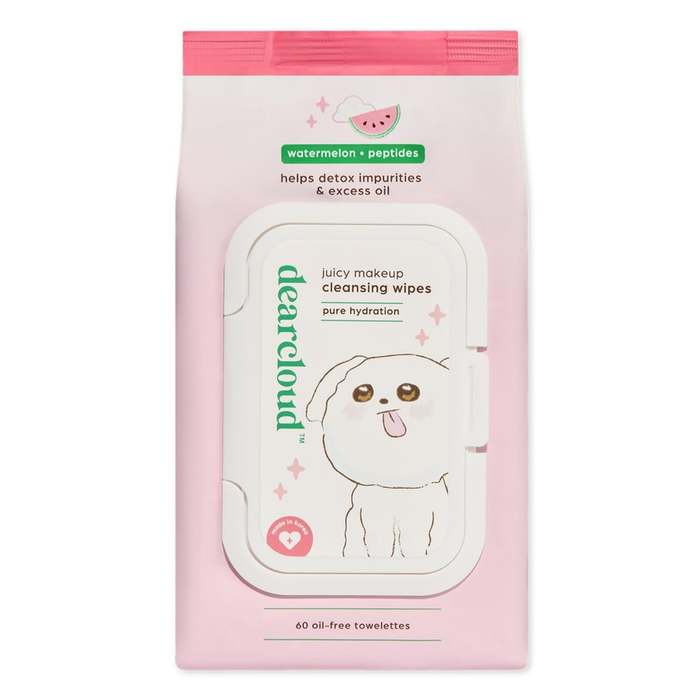 dearcloud Juicy Makeup Cleansing Wipes - 60 Count  makeup wipes and makeup remover for face  Oil-Free makeup remover wipes (Watermelon & Peptides)