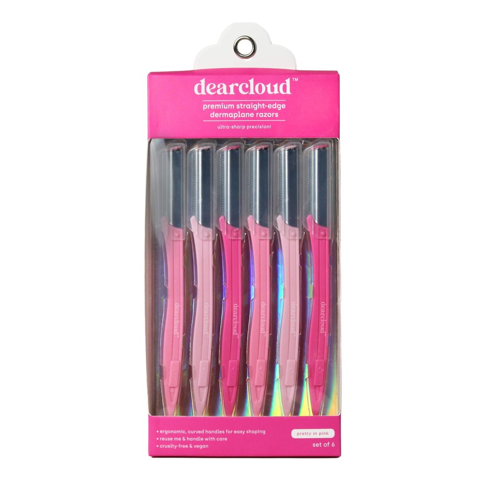 dearcloud Pretty in Pink Straight-Edge Dermaplane Razors  Set of 6  Flawless Facial Hair Remover, Dermaplane Razor for Women Face & Exfoliation Tool (Pretty in Pink)