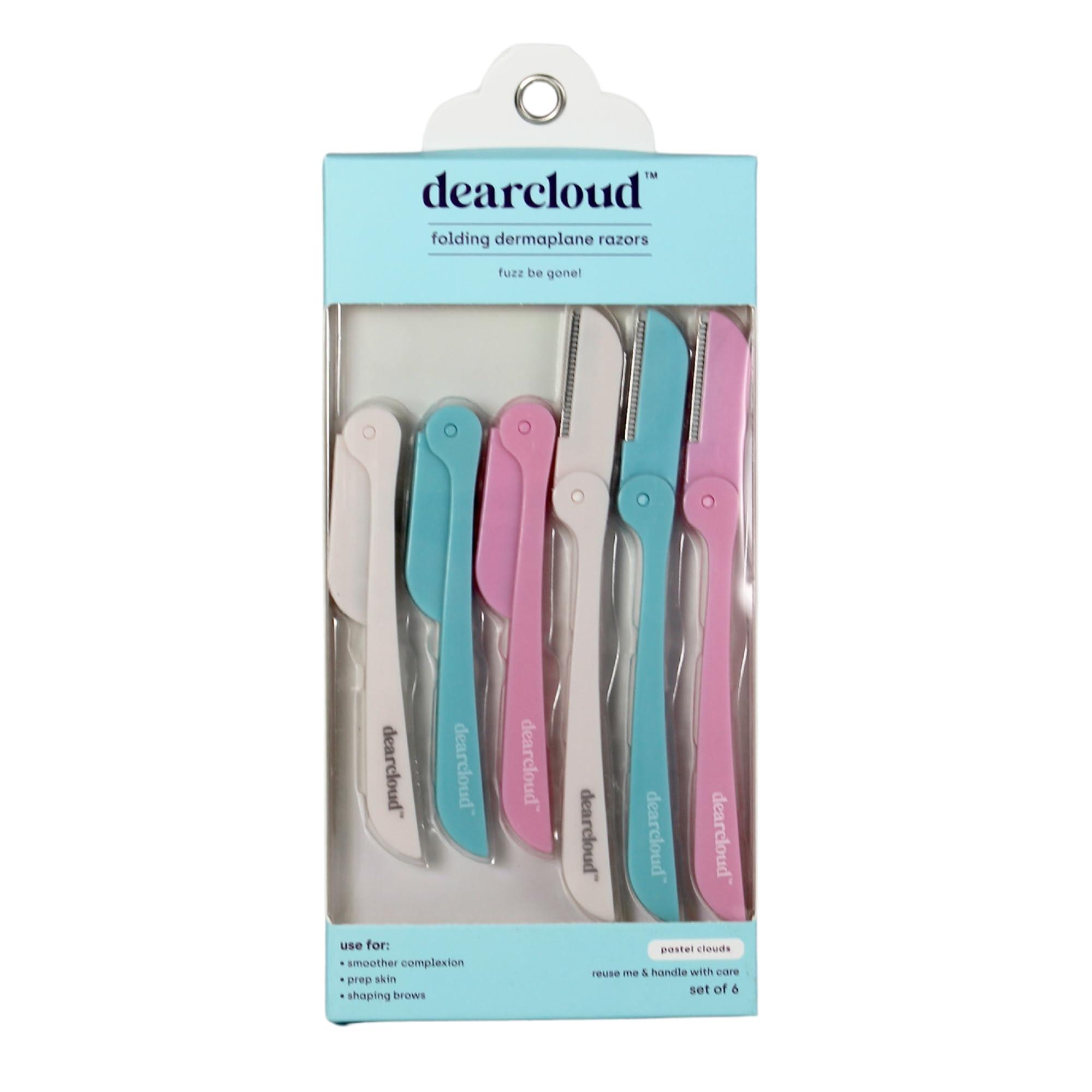 dearcloud Pastel Clouds Folding Dermaplane Razors  Set of 6  Flawless Facial Hair Remover, Dermaplane Razor for Women Face & Exfoliation Tool (Pastel Clouds Folding) view 1