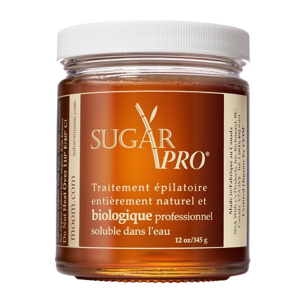 MOOM Sugar Pro - Organic Sugar Wax Hair Removal, Personal & Professional for Men & Women, Body, Armpit, Face, Bikini Leg 100% Natural & Washable Sugaring Wax 12 oz (Strips/Sticks NOT Included)