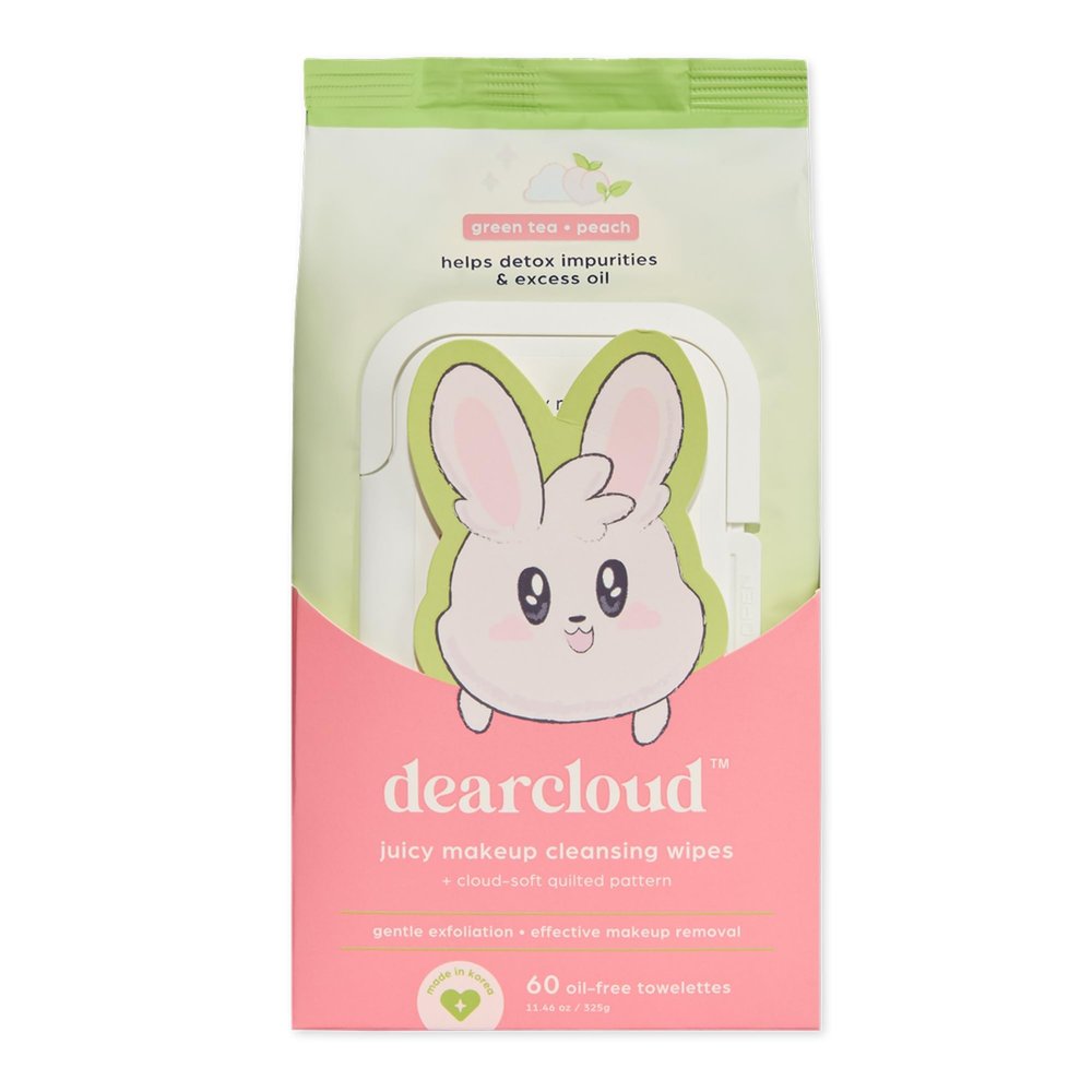 dearcloud Juicy Makeup Cleansing Wipes - 60 Count  makeup wipes and makeup remover for face  Oil-Free makeup remover wipes (Green Tea & Peach)