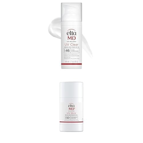 Bundle of EltaMD UV Clear SPF 46 Face Sunscreen 1.7oz Oil-free, Acne-Prone Skin) + EltaMD UV Stick SPF 50+ 1.3oz Mineral Sunscreen for Face/Body, Kids & Adults, Sensitive Skin)