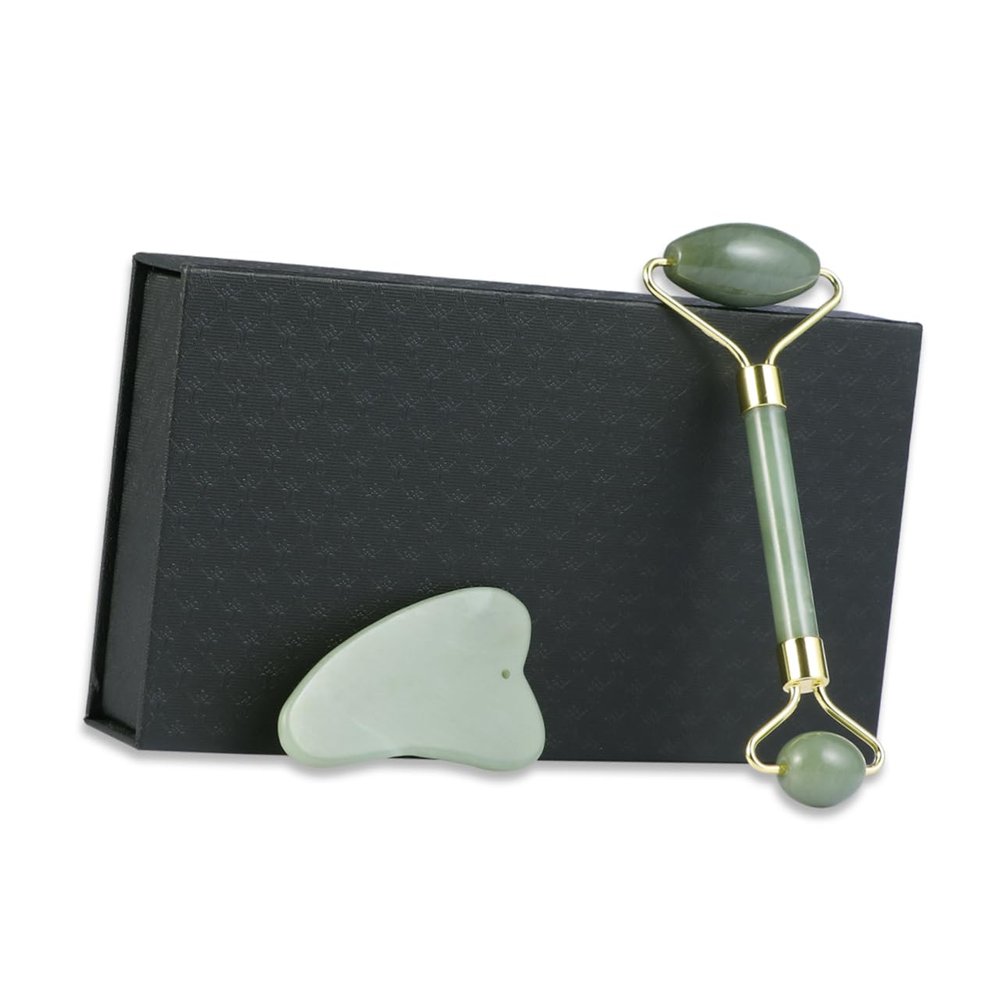 Beaupretty Pure Jade Face Massager Roller Scraper Set Manual Massage Tool for Daily Aches Headaches Chronic Pain Relief
