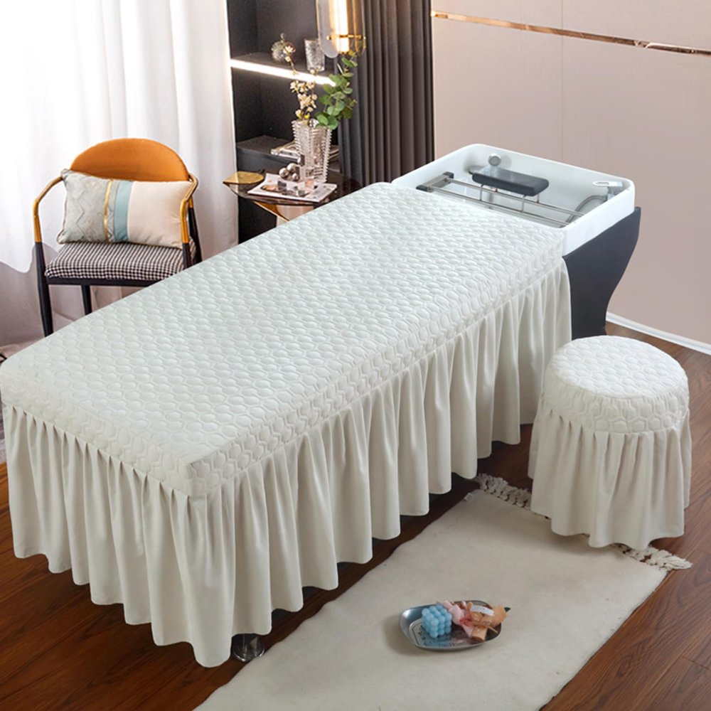 Beige,70 * 150cm,LDLCYCN Solid Color Massage Table Skirt Soft Skin-Friendly Spa Bed Cover Quilted Massage Fitted Sheet Lash Table Bed Skirt for Beauty Salon Body Physiotherapy Washable