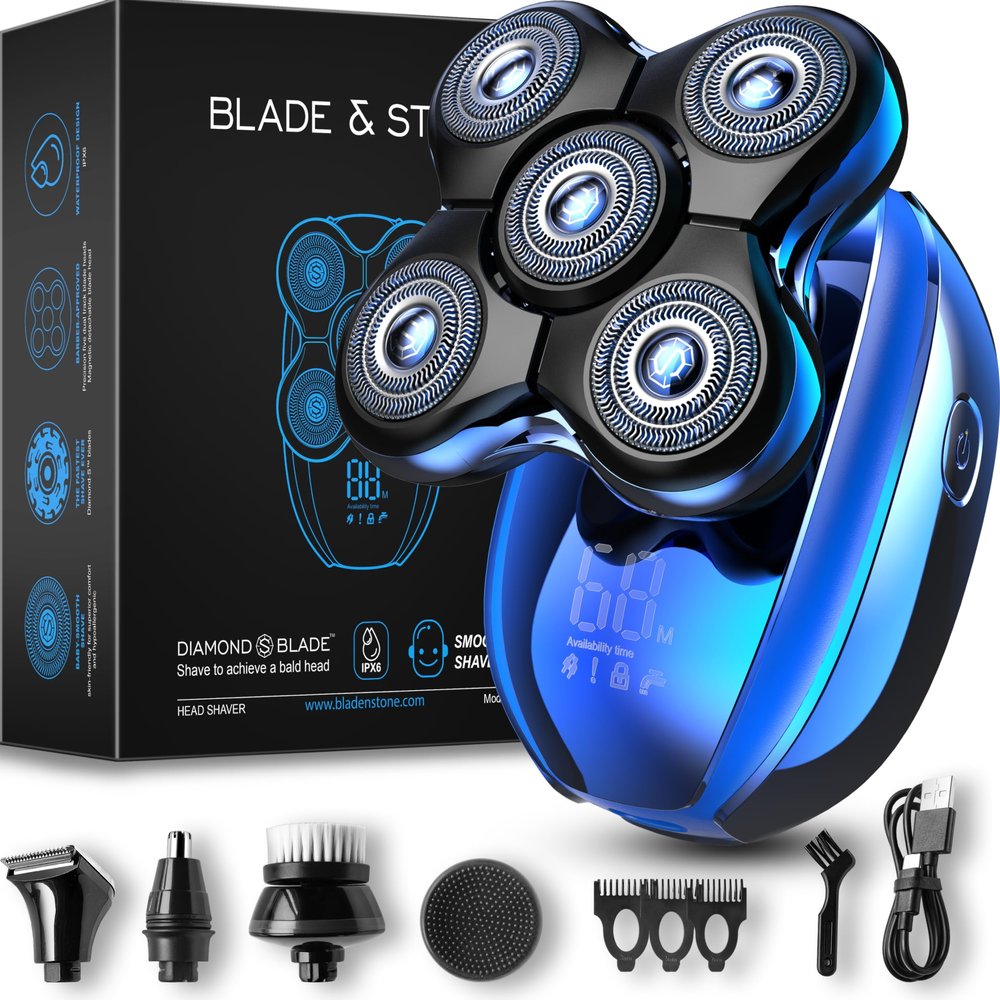 Blade & Stone Head Shaver for Men HS505-BB | Diamond-S-Blade | MIMO Net Technology for Superior Skin Comfort | 8500 RPM Durable Motor, USB-C Rechargeable - Big Blue