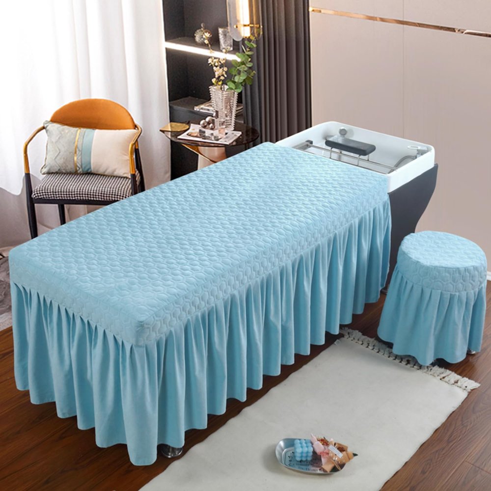 Blue,70 * 150cm,LDLCYCN Solid Color Massage Table Skirt Soft Skin-Friendly Spa Bed Cover Quilted Massage Fitted Sheet Lash Table Bed Skirt for Beauty Salon Body Physiotherapy Washable