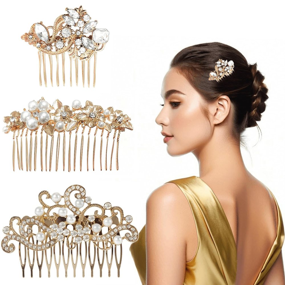 3 pieces Crystal Rhinestone Hair Comb,Bridal Hair Comb, Rhinestone Hair Piece Party Headress for Bride Bridesmaid,Suitable for everyday, wedding, prom