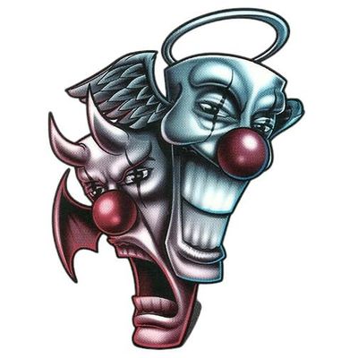 #034Black Grey Red#034 Temporary Tattoo Angel Amp Devil Clown Masks