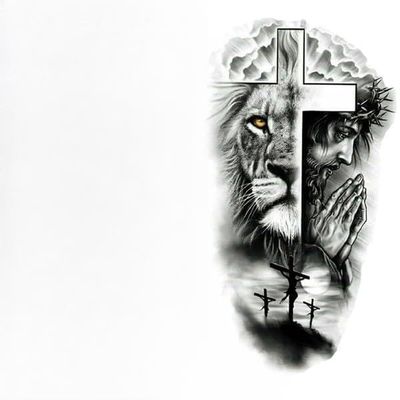 10 X Cross Lion Waterproof Temporary Tattoo Sticker Fake Tatoo Body Art Arm Men
