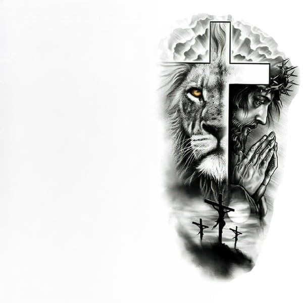 10 X Cross Lion Waterproof Temporary Tattoo Sticker Fake Tatoo Body Art Arm Men
