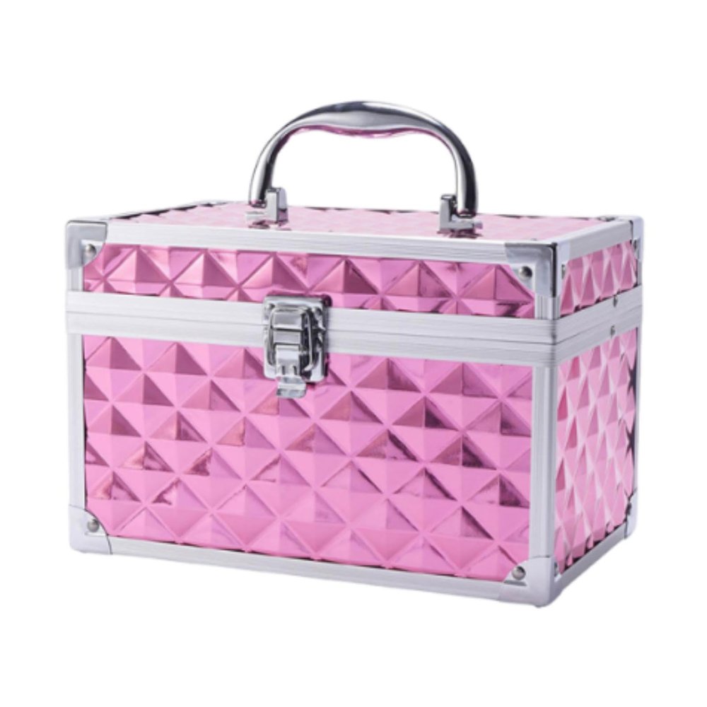 harayaa Makeup Travel Case Makeup Storage Box Lockable Vanity Case Multiuse Nail Art Storage Cosmetic Skincare Holder for Beauty Tool, Pink