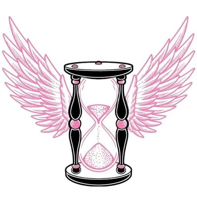 #034Pink Amp Black#034 Temporary Tattoo Hourglass W/Wings Sands Of Time