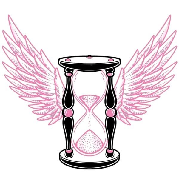 #034Pink Amp Black#034 Temporary Tattoo Hourglass W/Wings Sands Of Time
