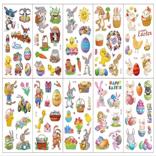 10 X Kids Easter Temporary Waterproof Tattoos Stickers Removable Us (Et)