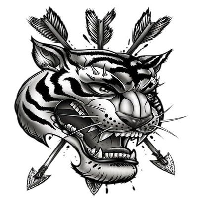 #034Bgr#034 Temporary Tattoo Tiger Head Amp 3 Crossed Arrows Usa Made