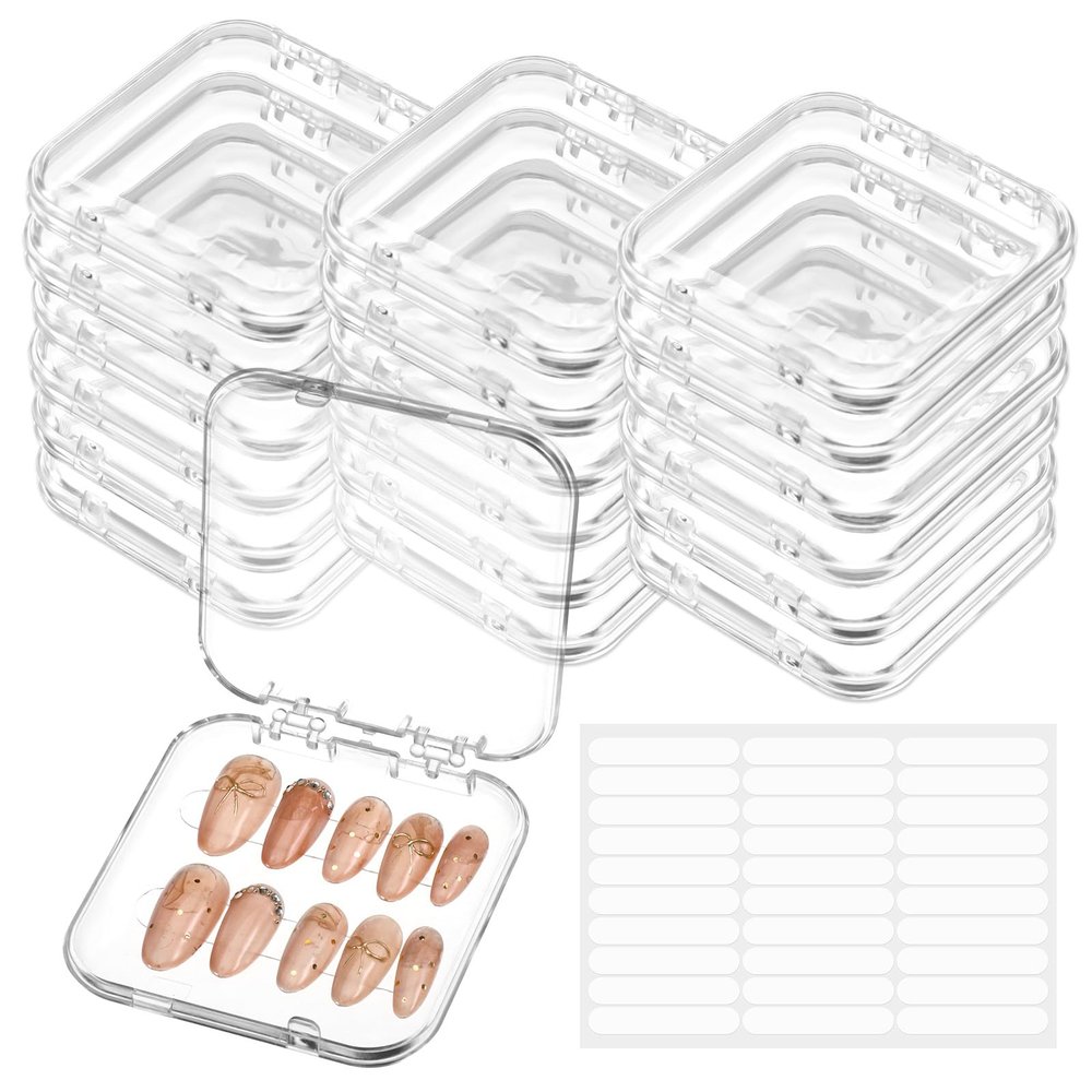 20pcs Press on Nail Storage Box Press on Nails Packaging Fake Nail Storages Case with 90 Pcs Adhesive Double Sided Tape for Fake Nail Storage Nail Display Nail Salon