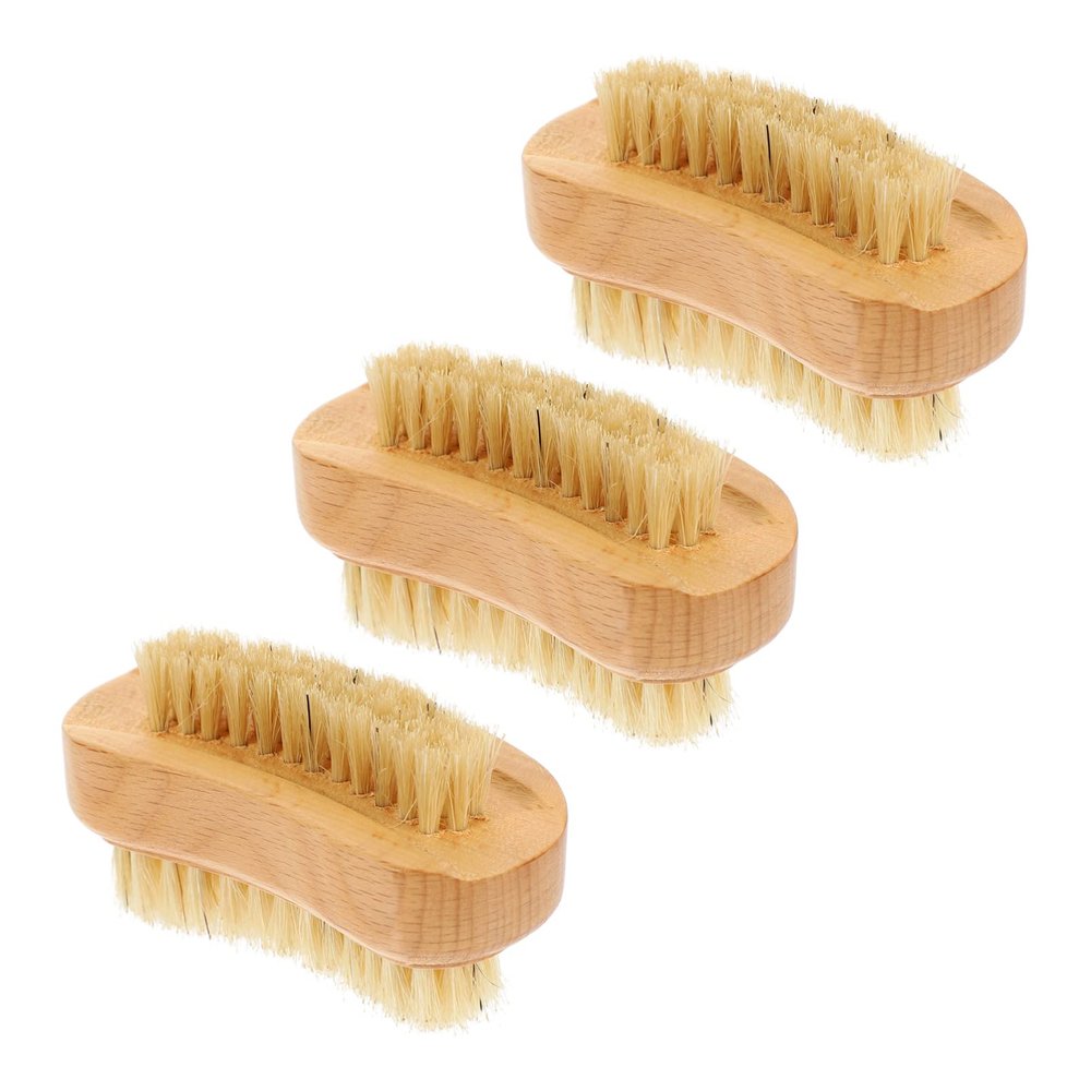 ASAKKURA Natural Beech Wood Nail Brush Set 3 Pcs Dual-Sided Fingernail Cleaners for Professional Manicure and Daily Use Convenient and Portable Nail Scrubbers