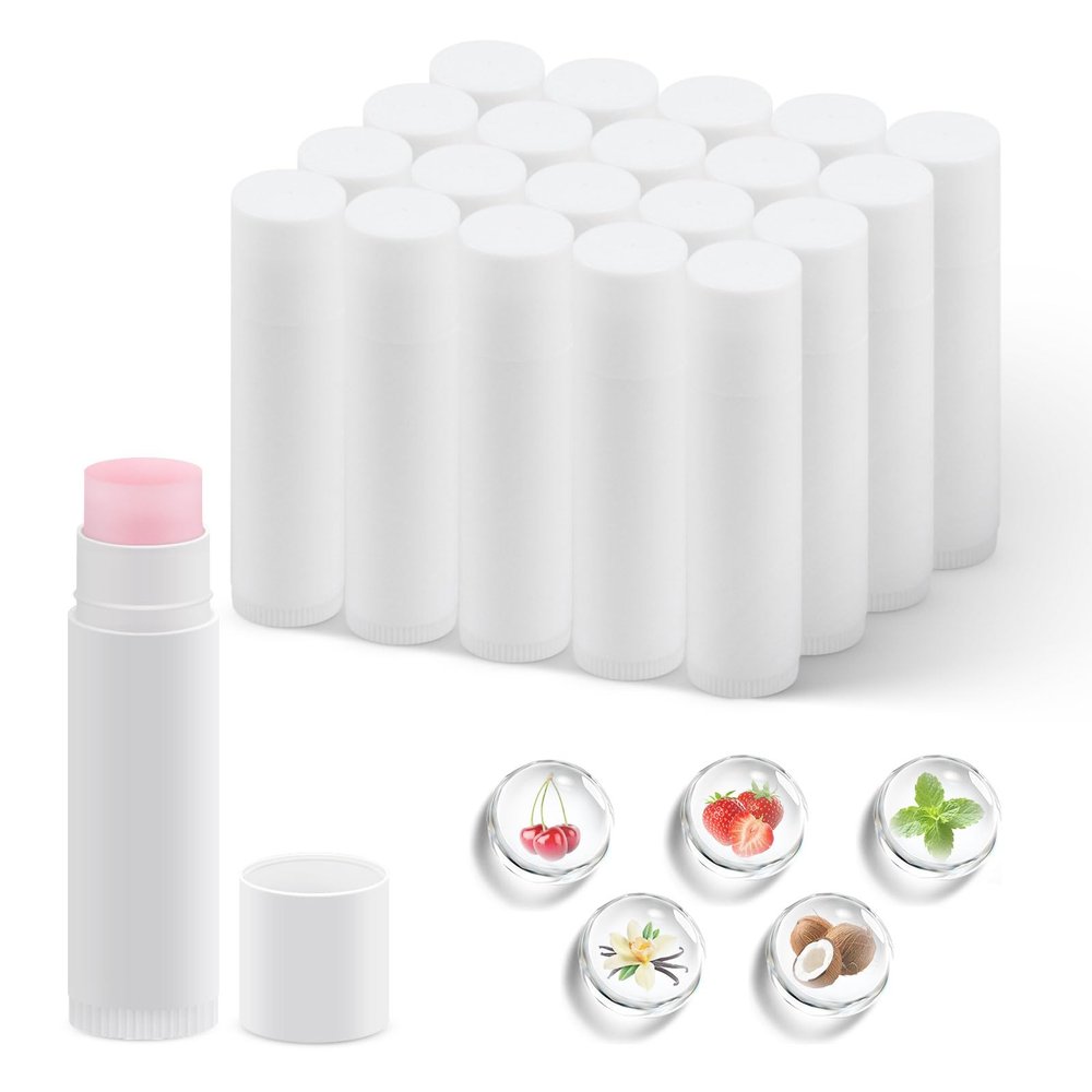 100-Pack Unlabeled Lip Balm Bulk  Natural Shea Butter & Vitamin E, 5 Flavors  Blank Tube Custom Labels for Party & Wedding Favors, Baby Shower & Gift Basket Filling