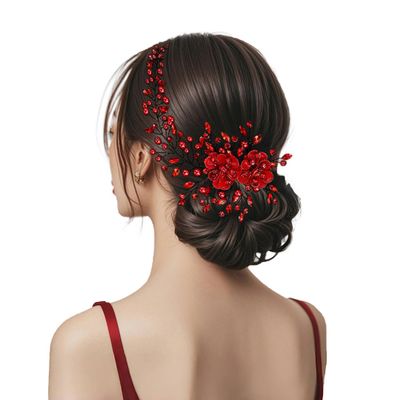 MaxxCloud Crystal Leaf & Flower Headband,Bridal Hair Accessories for Women,Rhinestone Hairband for Galas,Wedding,Party