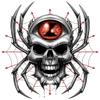 #034Bgr#034 Temporary Tattoo Evil Skull Spider W/Red Hourglass Eyeball On Web view 1