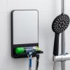 TAILI Shower Mirror Fogless Suction, Shaving Mirror with Razor Holder, Fog Free with Storage Tray, Rust-Proof, Shatterproof, Removable, Bathroom & Shower Accessories, Black view 1