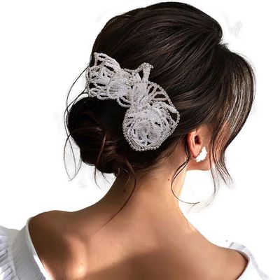 MaxxCloud Elegant White Wavy Floral Rhinestone Hair Clip,Crystal Hairpin,Headpiece for Weddings,Proms,and Evening Events