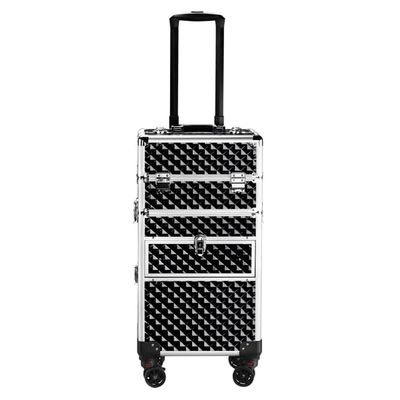 Black Professional Rolling Makeup Train Case Aluminum Trolley Case with Wheels for Makuep Artist Cosmetic Suitcase Organizer, Storage Cosmetic case Trolley,Makeup Travel Case 34 x 24 x 72.5CM