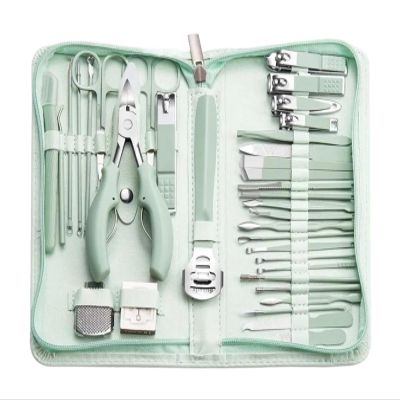 30/35 pcs Stainless Steel Manicure Kit Multi-functional Professional Nail Trimmer Cutter Foot Care Tools(Light Green 35 in 1)