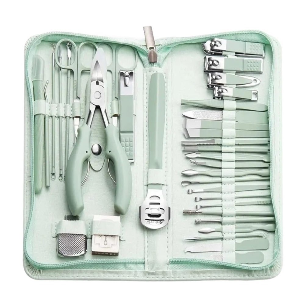 30/35 pcs Stainless Steel Manicure Kit Multi-functional Professional Nail Trimmer Cutter Foot Care Tools(Light Green 35 in 1)