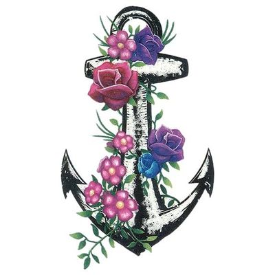 #034Love Glitter#034 Temporary Tattoo Anchor Amp Flowers Roses Sparkles