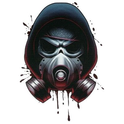 #034Black Grey Red#034 Temporary Tattoo Skull In Hood Amp Gas Mask
